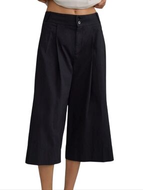 Anthropologie Cropped Wide Leg Black Trousers Pants 8
